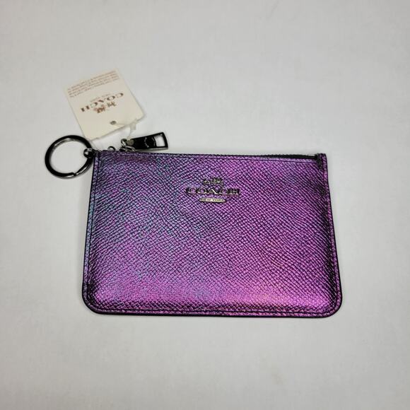 NEW Coach Zip Key Pouch in Hologram Leather Iridescent Small Wallet - Picture 2 of 7